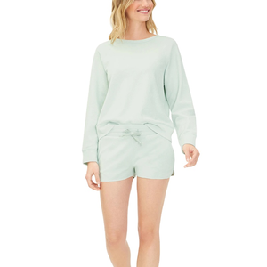 Sudadera y Pantalones Cortos para Mujer, Manga Larga, Color Sólido, Ecológica, Jersey para Mujer, Cuello Redondo Sostenible - Product Image 2