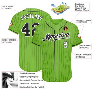 Maillot de baseball authentique noir-blanc à fines rayures vert fluo personnalisé - Product Image 3