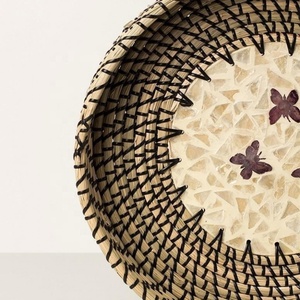 ถาดกลมสาหร่ายทะเลและคาเพอิซ,ถาดไข่มุกสานด้วยมือพร้อมถาดตกแต่งหญ้าทะเลสำหรับตกแต่งบ้าน - Product Image 3