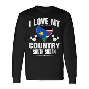 T-shirt à manches longues avec drapeau du Soudan du Sud en forme de cœur, design promotionnel « J'aime mon pays » - Product Image 2