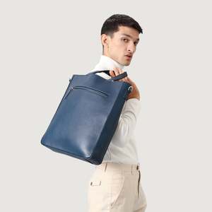 Sac fourre-tout en cuir véritable bleu nuit avec fermeture éclair solide pour femmes - Product Image 5