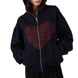 Sweat à capuche ample à fermeture éclair avant et arrière de haute qualité, épaules tombantes, imprimé cœur, manches longues, polaire, pour femmes - Product Image 5