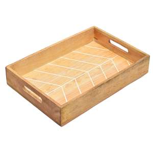 Bandeja Redonda de Madera de Acacia con Asas para Servir Bebidas, Té, Postres, Cena, Desayuno (30.48cm X 30.48cm X 4.06cm) - Product Image 5