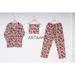 Vente en gros 100% coton ensemble de pyjama court imprimé main bloc vêtements de nuit indiens pour l'été printemps vêtements de nuit costume de nuit pyjama robe - Product Image 1