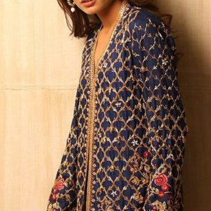 2023 Latest Stunning Dress Jacket High Quality <b>Net</b> <b>Fabric</b> Embellished Crystal Glass Beadsstone Dabka Work Wedding Party Wear - Product Image 1
