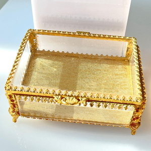 High Selling Clear Glass Pure Brass Border Beveled Glass Storage <b>Box</b> <b>Jewelry</b> Keepsake Trinket <b>Box</b> Gold Finished Custom Size Deco - Product Image 1
