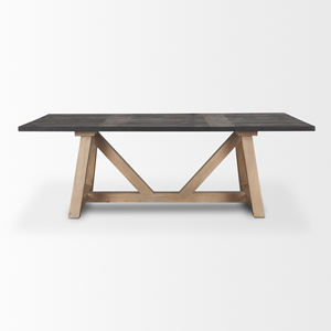 Table à manger rectangulaire en bois de manguier massif bicolore noir et marron, style Victoria, design haut de gamme, table à manger de cuisine de villa - Product Image 2