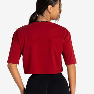 High Demand Maroon Women's <b>Crop</b> <b>T</b> <b>Shirt</b> Dropped Shoulders & Short Sleeves Soft Stretchy Stylish <b>Fit</b> Casual Yoga Gym Fitness Tee - Product Image 6