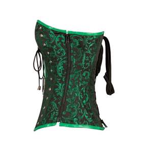 Women's Vintage Steampunk Gothic Waist Training <b>Corset</b> <b>Green</b> Black Brocade Leather Belt Lace Button Decoration Firm Body Shaping - Product Image 5