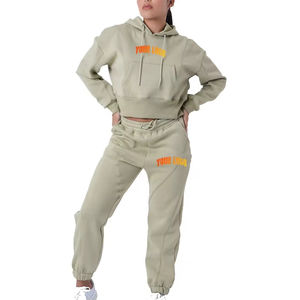 Ensemble 2 pièces pour femme, style nouveau, logo personnalisé brodé, sweat-shirt à capuche en molleton à manches longues et pantalon de jogging, coupe classique, couleur unie, hiver - Product Image 1