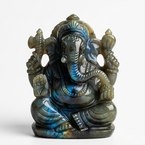 Hand-<b>Carved</b> Ganesha Statue Indian Craft Engrave Business Gift Labradorite Semi-Precious Gemstone Figurine Crystal Healing <b>Stone</b> - Product Image 2
