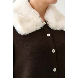 Coffee Faux Fur Collar <b>Cardigan</b> - Product Image 2