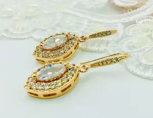 925 Silver Marquise Cut Moissanite Diamond <b>Halo</b> Drop/Dangle <b>Earrings</b> - Product Image 4