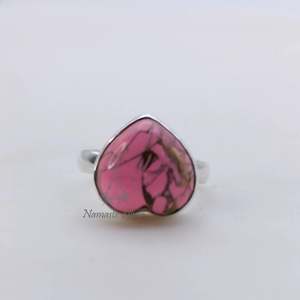 Bague en argent sterling 925 avec turquoise rose en forme de cœur, faite à la main, pierre de naissance en cuivre rose naturel, bijou de promesse, cadeau - Product Image 2