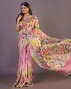 PURO BISHNUPURI TUSSAR CALIDAD ESPECIAL TRABAJO PINTADO A MANO SAREE CON BLUSA - Product Image 1