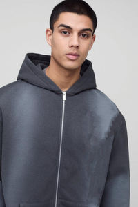 ชุดวอร์มผ้าฝ้าย 100% ซันเฟด แอซิดวอช 400 GSM กางเกงทรงสแตกและเสื้อฮู้ดมีซิป ชุดแทรคสูทโอเวอร์ไซส์สำหรับผู้ชาย - Product Image 3