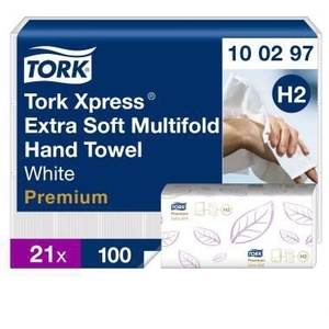 Serviettes en papier jetables Tork Xpress Premium 21,2 x 34 cm, cellulose blanche, 21 x 100 feuilles/paquet - Product Image 1