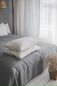 Handmade Natural Linen Pillowcase with Solid Black Stripes Softened Envelope Closure White Linen <b>Cover</b> <b>for</b> Home or Hotel Use - Product Image 1