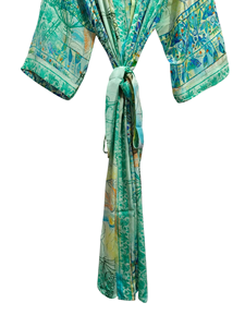 ชุดกิโมโนเย็บปะติดปะต่อกันชุดคลุมบิกินี่เสื้อคลุมยาวสำหรับใส่กลางคืนทำด้วยมือสไตล์วินเทจผ้าไหมส่าหรี - Product Image 2