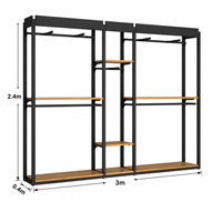 Présentoirs de vêtements noirs pour hommes, modernes, écologiques et personnalisés, avec étagères en bois, pour boutiques, aménagement modulaire de vente au détail