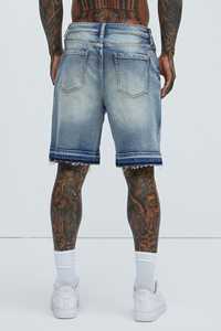 กางเกงยีนส์ขาสั้นผ้าแคนวาสสำหรับผู้ชาย สปอร์ต กันลม โพลีเอสเตอร์/คอตตอน แห้งเร็ว ระบายอากาศ เอวยางยืด แต่งขาดแบบดิสเทรส ตัดต่อผ้า - Product Image 4