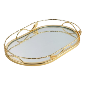 Metal & <b>Mirror</b> Decorative Tray <b>Gold</b> Finishing Rim Christmas <b>Rounded</b> Shape <b>Mirror</b> Tray for Serving in Hotels - Product Image 5