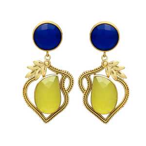 New Arrival Sea Foam Chalcedony Gemstone <b>Earring</b> with <b>Sapphire</b> Hydro Stud - Product Image 1