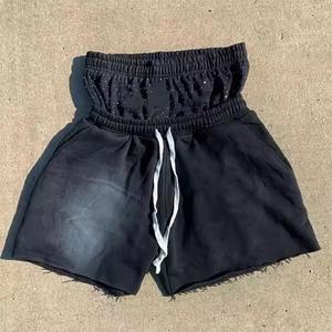 Shorts de sueur délavés au soleil de haute qualité Jogging Vintage strass lavage à l'acide Double taille Shorts de fitness pour hommes - Product Image 1