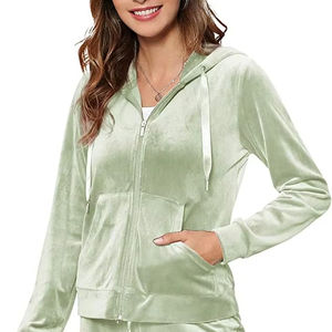 Sweats à capuche vierges personnalisés pantalons évasés vêtements d'automne de grande taille ensemble de velours piste deux pièces pour femmes vente en gros ensembles de sweat à capuche - Product Image 1