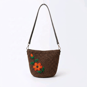 Woven <b>Raffia</b> Fashion Shoulder <b>Bag</b> with Zip Closure Embroidered Beach Tote Purse for Women Summer Travel Shopping - Product Image 5