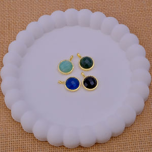 Aventurine verte plaquée or 18K, lunette ronde en laiton à facettes, breloque pour colliers, composant de bijoux faits à la main pour les fêtes - Product Image 6