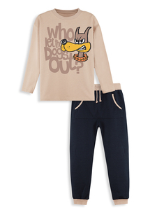 Ensemble T-shirt et pantalon en coton à manches longues pour garçon Denokids, imprimé animal, kaki, en stock - Product Image 3