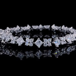 Princess and Round Cut Lab Grown Diamond Bracelet Set en 14K Gold Tennis Cluster Fashion, Pulseras casuales formales - Product Image 1