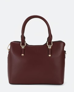 <b>Burgundy</b> Genuine Leather Fashion <b>Tote</b> <b>Bag</b> Women Structured Top Handle Satchel Candy Zipper Two Elegant Red Brown Shoulder Purse - Product Image 1