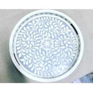 Dernier plateau en nacre incrusté de motifs floraux Plateau de service de forme hexagonale avec logo personnalisé Cadeau Eid Ramadan Décoration de table Articles ménagers - Product Image 5