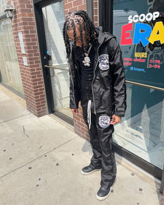 Loose Causal Black Blank <b>Man</b> Side Button Winter Solid Flared Fleece <b>Jogger</b> Polyester Cargo Tracksuit - Product Image 6