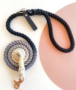 <b>Rope</b> <b>Dog</b> <b>Lead</b> Leash Rose Gold Clip / 152cm long / Braided Fibre / Cotton / Grey Black White - Product Image 2