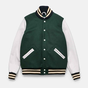 Vestes pour hommes Logo personnalisé Varsity Jacket Manches en cuir Broderie Noir Couple College Baseball Veste pour hommes Letterman OEM - Product Image 1