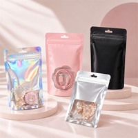 Pochette à fermeture éclair métallisée à trois soudures avec trou de suspension, imprimée sur mesure pour l'emballage et l'expédition de produits e-commerce