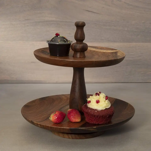 ที่วางเค้กทำจากไม้ชีแฮม2ชั้นคุณภาพระดับพรีเมียมหรูหราบนโต๊ะอาหารสำหรับวันคริสต์มาสวันพ่อคัพเค้กของหวาน - Product Image 2