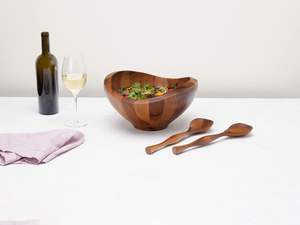 Hot Selling High Quality Polished <b>Wooden</b> <b>Salad</b> <b>Bowl</b> Set Serving Utensils Eco-Friendly Gift Box for Housewarming Kitchen Gift - Product Image 2