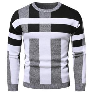 Suéter de punto a rayas blanco y negro para hombre, Jersey informal de manga larga, prendas de punto suaves y cálidas de invierno para otoño, ropa de calle de moda - Product Image 2