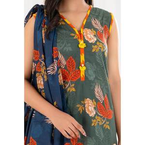 Traje de chifón verde sin costuras de 3 piezas para mujer con decoración de bordado en la parte superior - Product Image 5