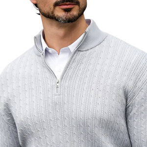 <b>Mens</b> Winter <b>Wool</b> Cable Knit Quarter Zip <b>Sweater</b> Pullover Long Sleeve Mock Neck Ribbed Cuff Business Casual <b>for</b> Wholesale - Product Image 5