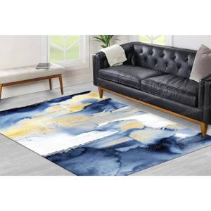 Alfombra Moderna con Estampado Abstracto, Diseño de Chenilla Dorada, Pintura Azul y Dorada, con Pelo Suave - Product Image 3
