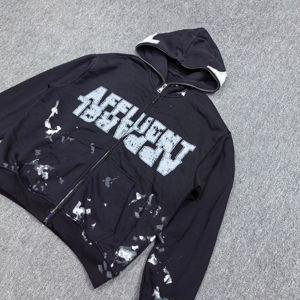 Sweat-shirt décontracté pour homme sur mesure par le fabricant, de haute qualité, 100% coton, imprimé à l'écran en soie dessiné à la main, sweat-shirt surdimensionné à fermeture éclair intégrale - Product Image 4