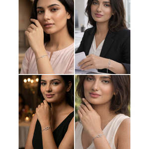 NOVAMART Fine Moon-Shaped Religious <b>Charm</b> <b>Bracelet</b> with Zircon Rhodium Plated <b>Silver</b> for Unisex Gift or Party-Wear Wholesale Exp - Product Image 4