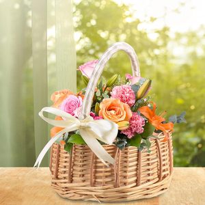 Cesta de flores de mimbre hecha a mano con asa Cesta decorativa de ratán natural para regalos o arreglos de boda - Product Image 4