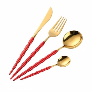 Ensemble de couverts vintage en acier inoxydable plaqué or, cuillère à dîner, fourchette, couteau, baguettes, vaisselle de luxe pour hôtel, maison, restaurant - Product Image 2