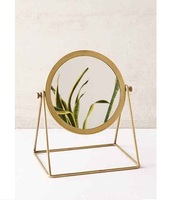 Miroir de bureau de table design de luxe avec base en marbre Miroir de maquillage rond doré réglable pour hôtel d'occasion